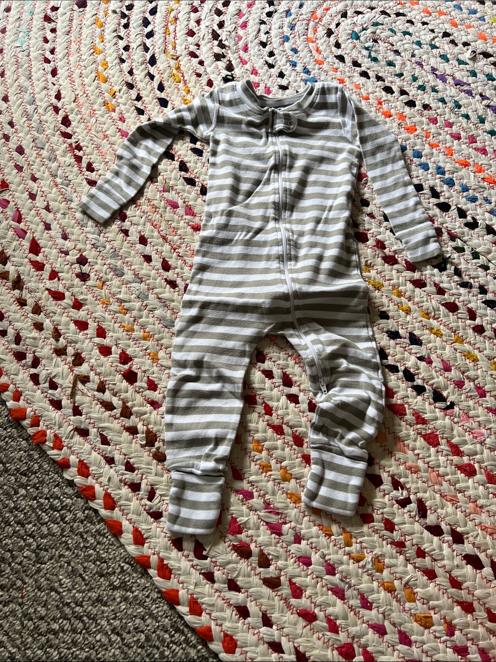 monica + andy Striped Gray and White Kids Pajamas Zipper One-Piece